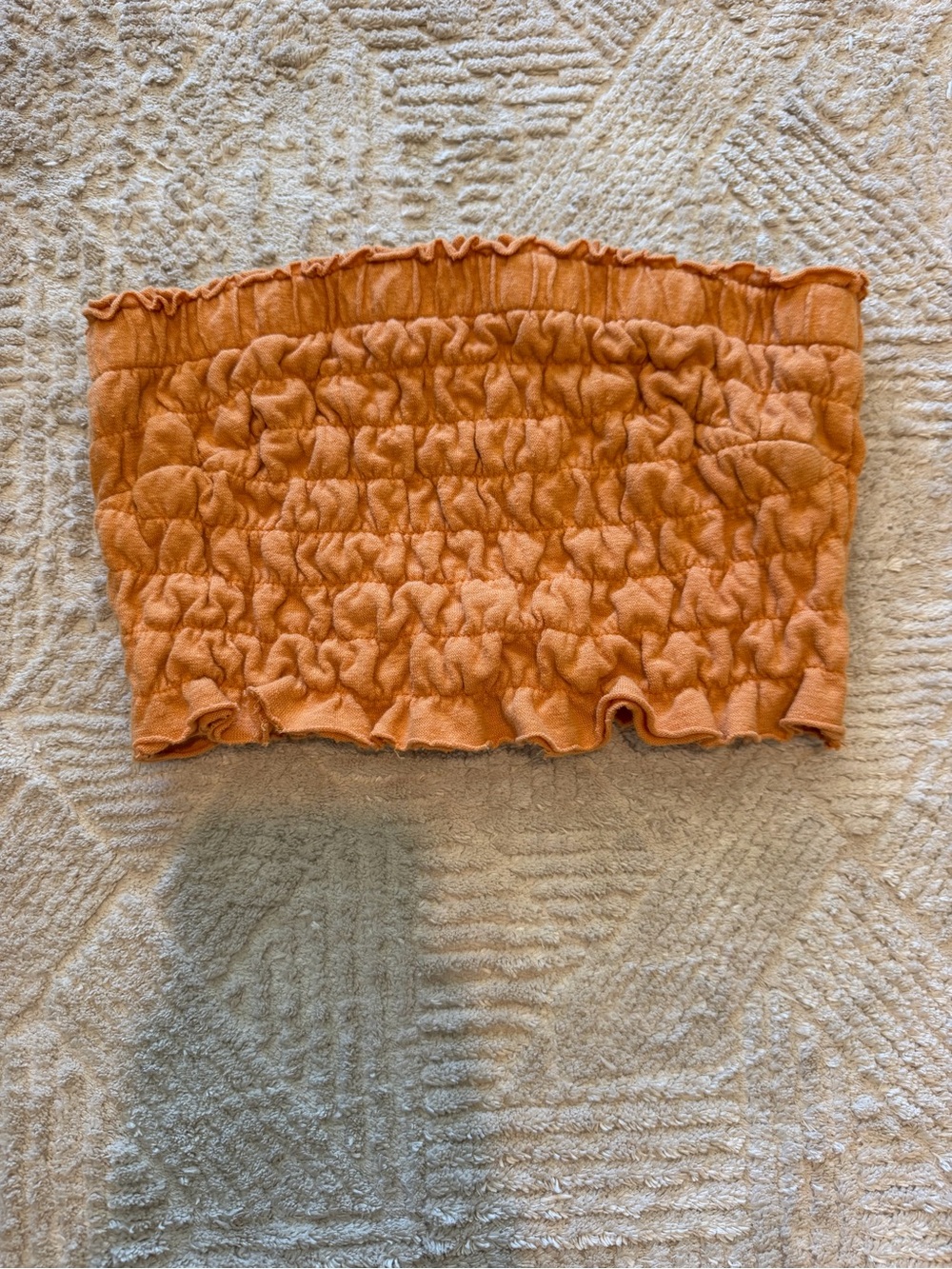 Free People FP Beach Orange Smocked Strapless Tube Top XS Hemp Cotton